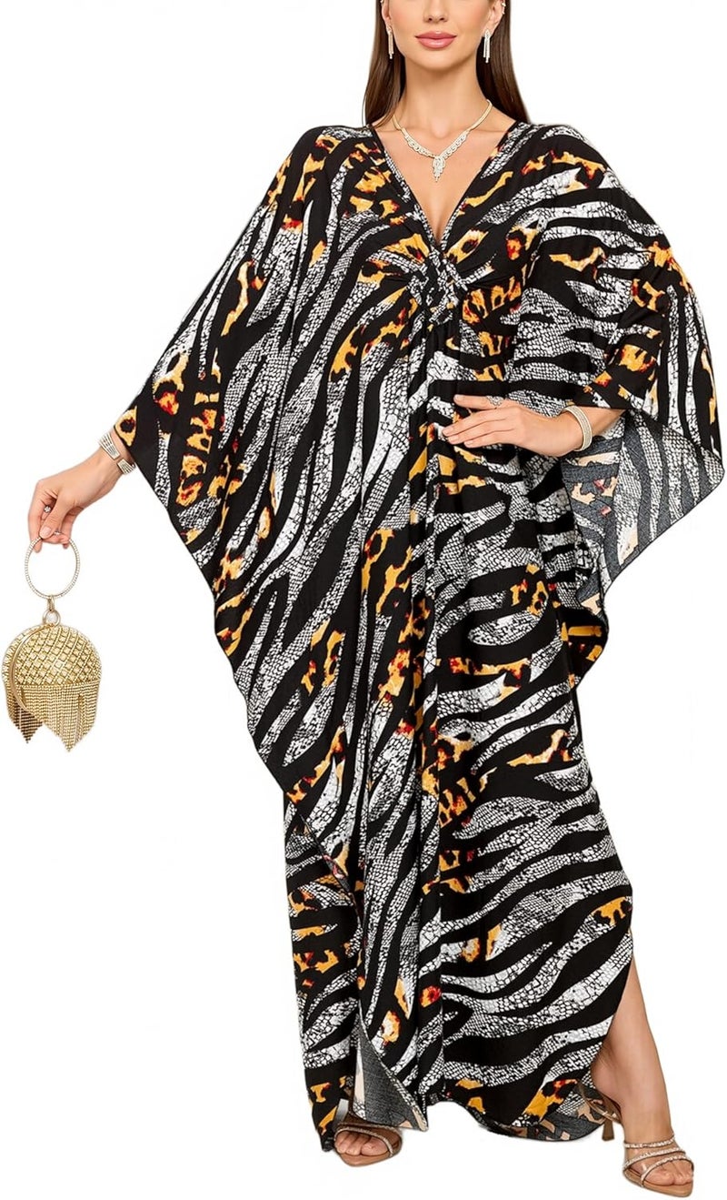 KEYLORTING Women’s Kaftan Beach Cover Up Dress Plus Size Summer Swimsuit Loungewear Maxi Dress - Image 1